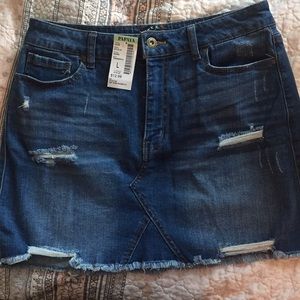 Distressed jean skirt
